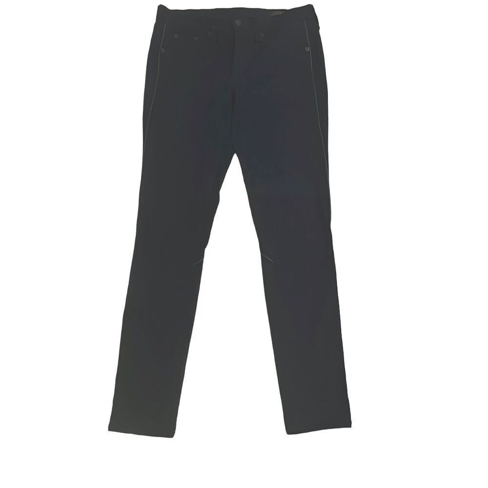 Rag & Bone 27" Black Denim Leather Trim Moto Straight Leg Jeans Pants Stretch